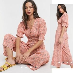Faithfull the Brand Anka Floral Puff Sleeve Wide Leg Jumpsuit size 4